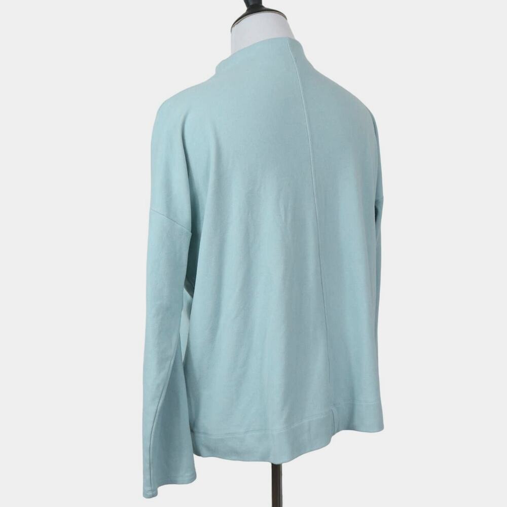 J Jill Size M Mock Neck Top Drop Shoulder Stretch Fleece Light Blue - Picture 3 of 9